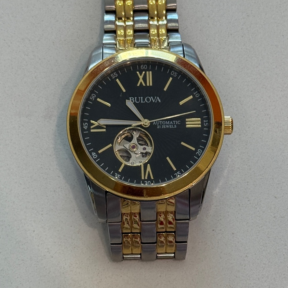 Bulova Two-Tone Automatic Watch with Black Dial